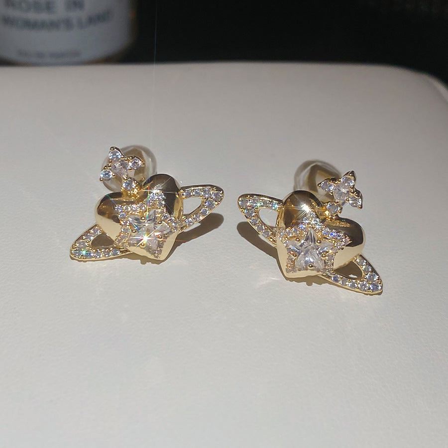 耳夾~18k真金電鍍鋯石星星愛心簡約時尚日常通勤耳釘無耳洞耳飾女