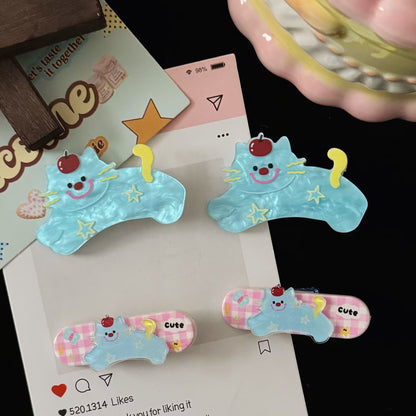 藍色壓克力貓咪髮夾－商品主圖｜https://igowo.tw/