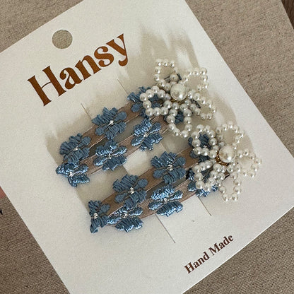 珍珠碎花刺繡髮夾套組