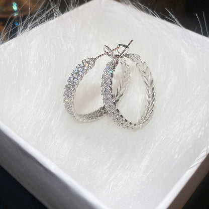 銀針鋯石樹葉幾何圓圈耳環歐美時尚高級感耳圈日常通勤耳飾批發女