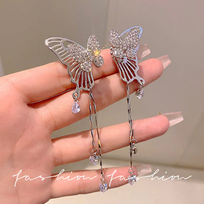 鋯石蝴蝶結流蘇耳環－銀款細節｜https://igowo.tw/