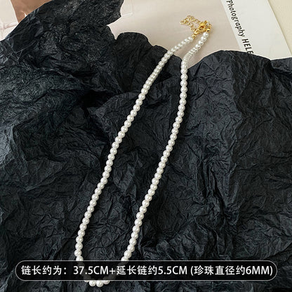 珍珠幾何復古項鍊－7#項鍊-金色-白色-12mm款細節｜https://igowo.tw/