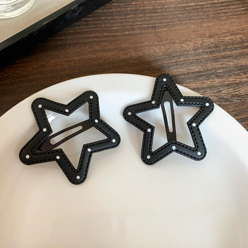 皮革波點星星鏤空髮夾