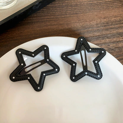 皮革波點星星鏤空髮夾