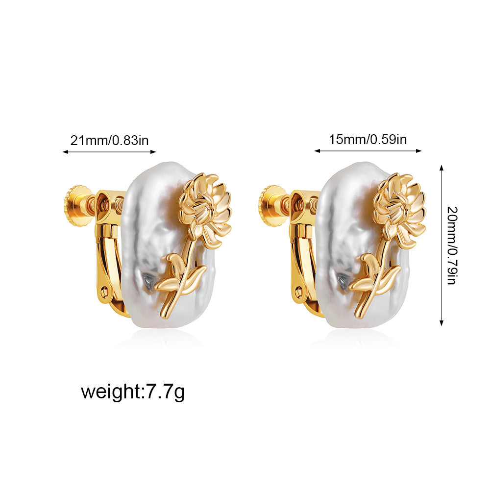 珍珠花朵復古耳夾－細節特寫7｜https://igowo.tw/