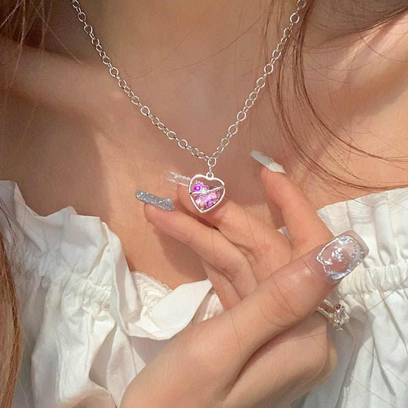 珍珠鋯石愛心流蘇項鍊