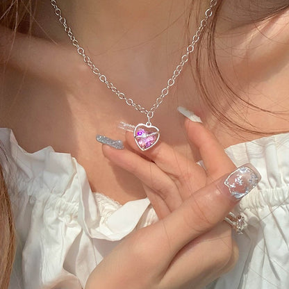 珍珠鋯石愛心流蘇項鍊