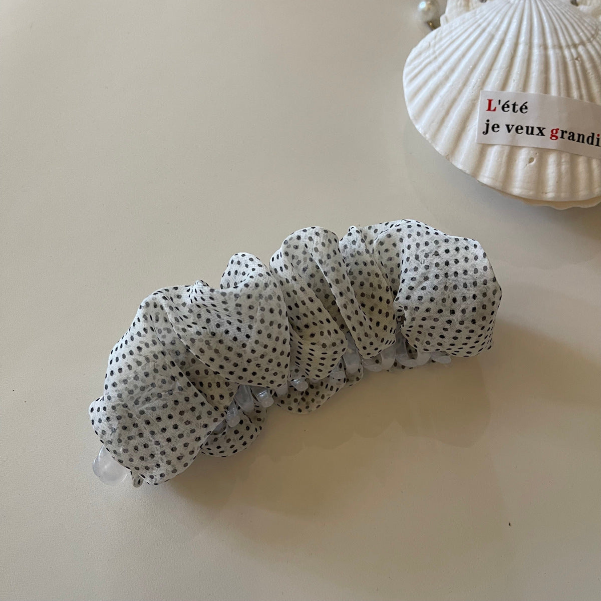 珍珠網紗波點髮夾
