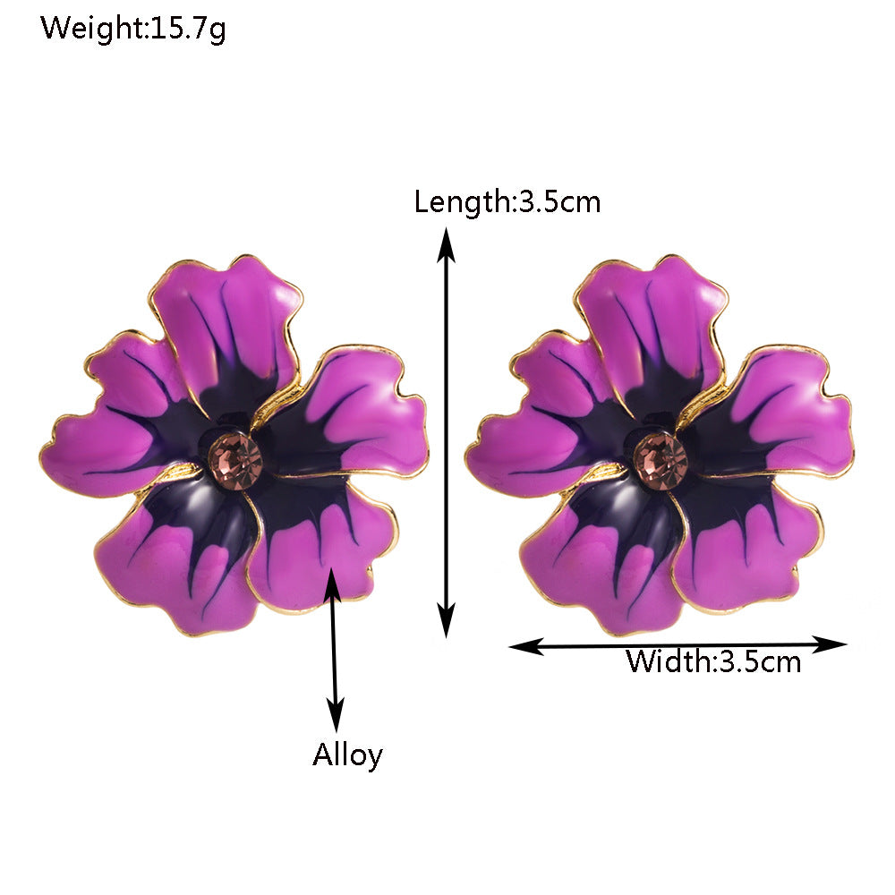 彩色琺瑯花朵鑲鑽耳環－紫色款實拍｜https://igowo.tw/