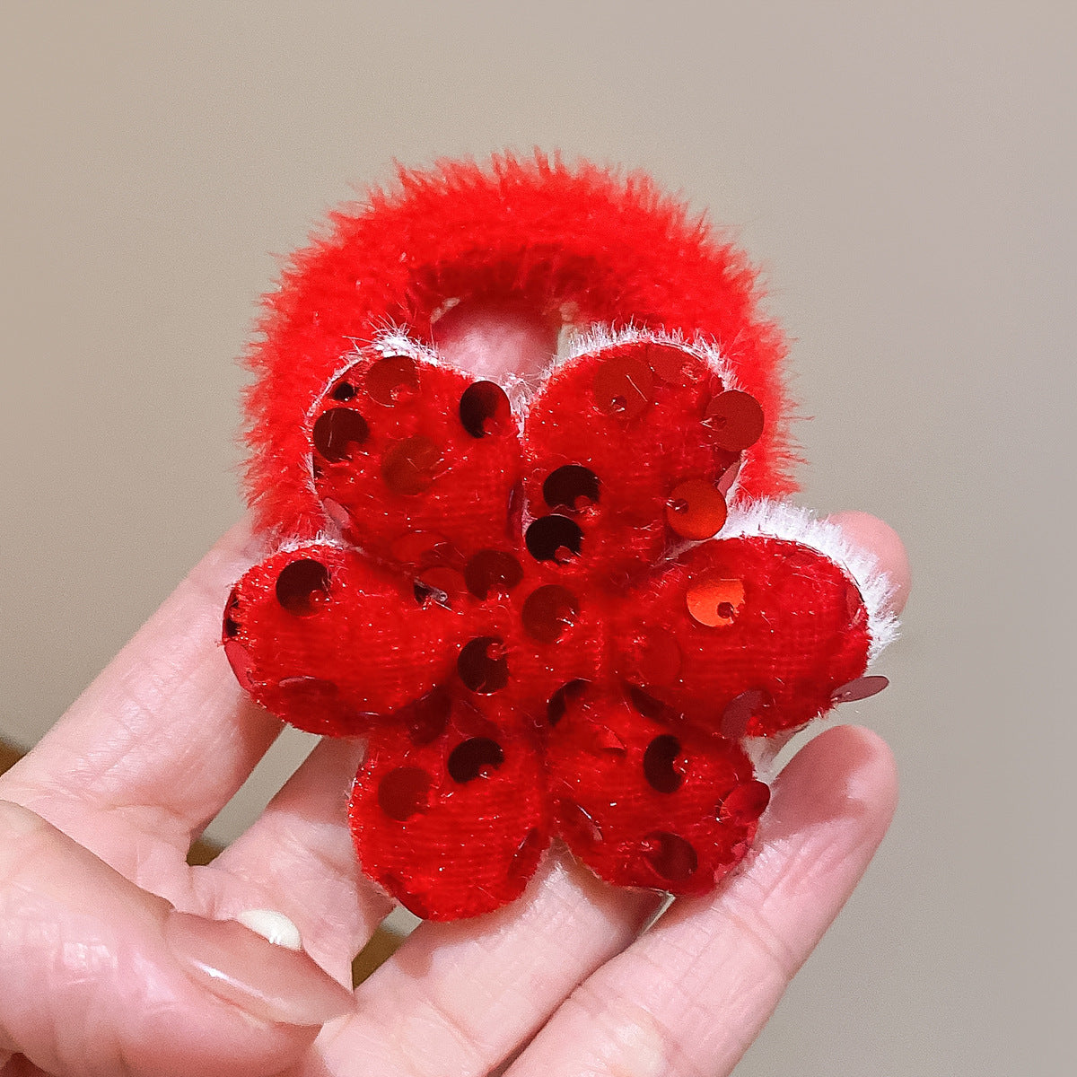 紅色絨面蝴蝶結髮圈