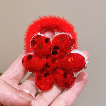 紅色絨面蝴蝶結髮圈