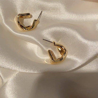 銀針金屬不規則耳釘歐美復古氣質日常通勤百搭耳環輕奢高級感耳飾
