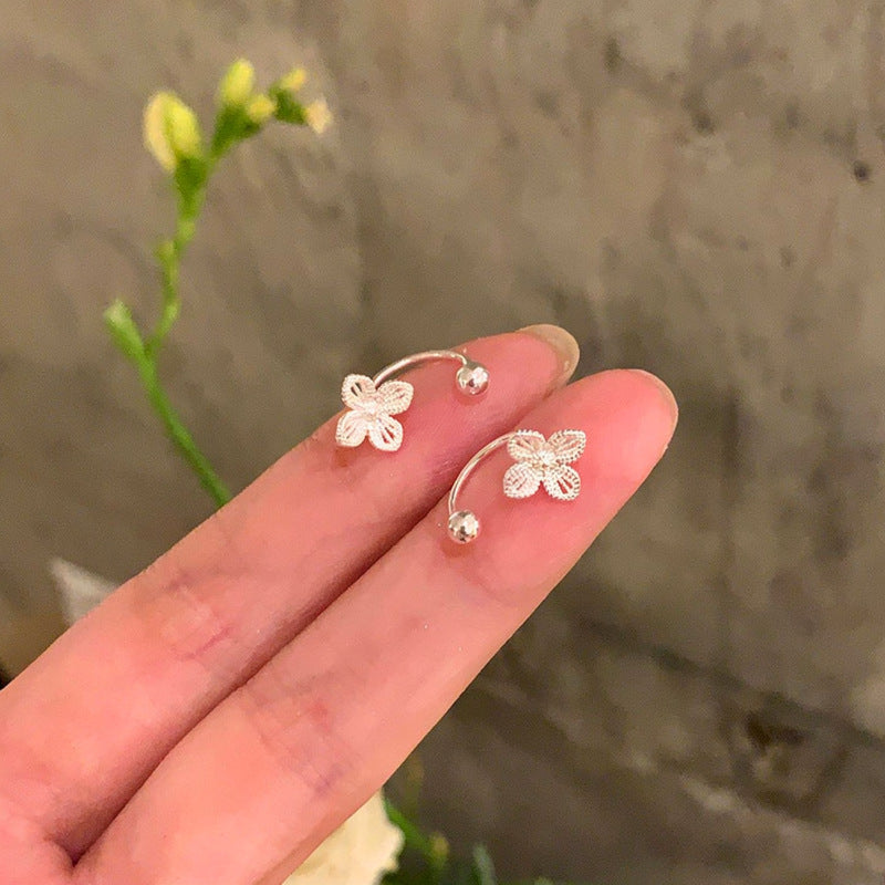 銀色鏤空花朵耳釘螺絲耳環女輕奢精致小巧高級感耳環氣質甜美耳飾