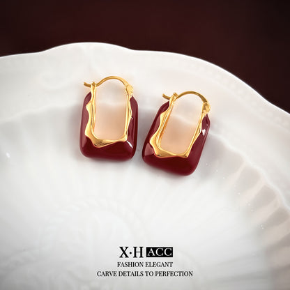 復古紅琺瑯鑲鑽耳釘－細節特寫30｜https://igowo.tw/