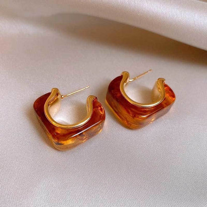 棕色樹脂不規則耳環