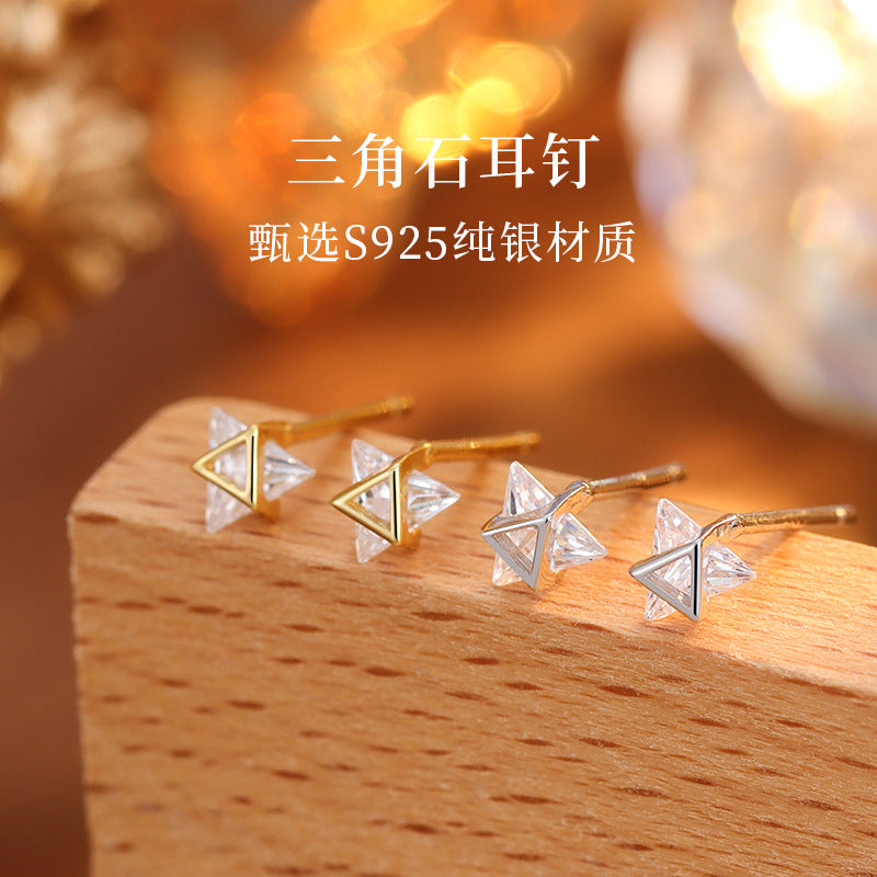 S925 鑲鑽單鑽雪花耳釘日韓時尚氣質鍍K金輕奢女款ins風耳環