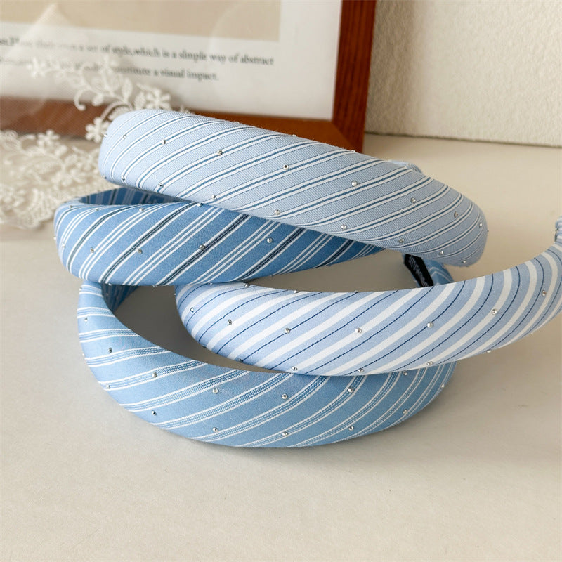 藍色布面格紋髮箍－商品主圖｜https://igowo.tw/