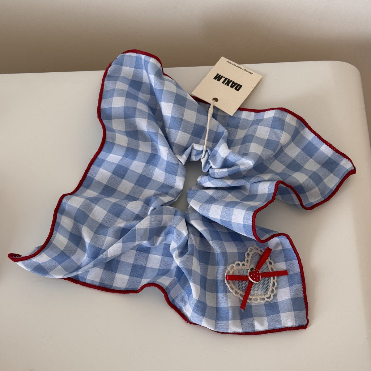 格紋櫻桃刺繡髮圈