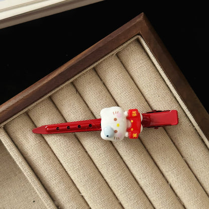 紅色貓咪古典髮夾