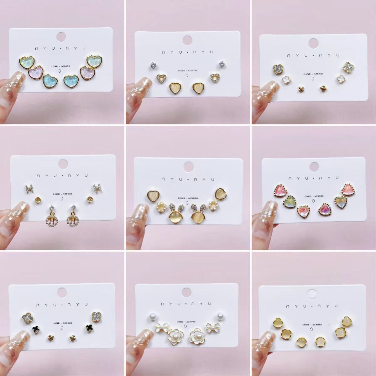 貓眼石愛心耳釘套組－商品主圖｜https://igowo.tw/