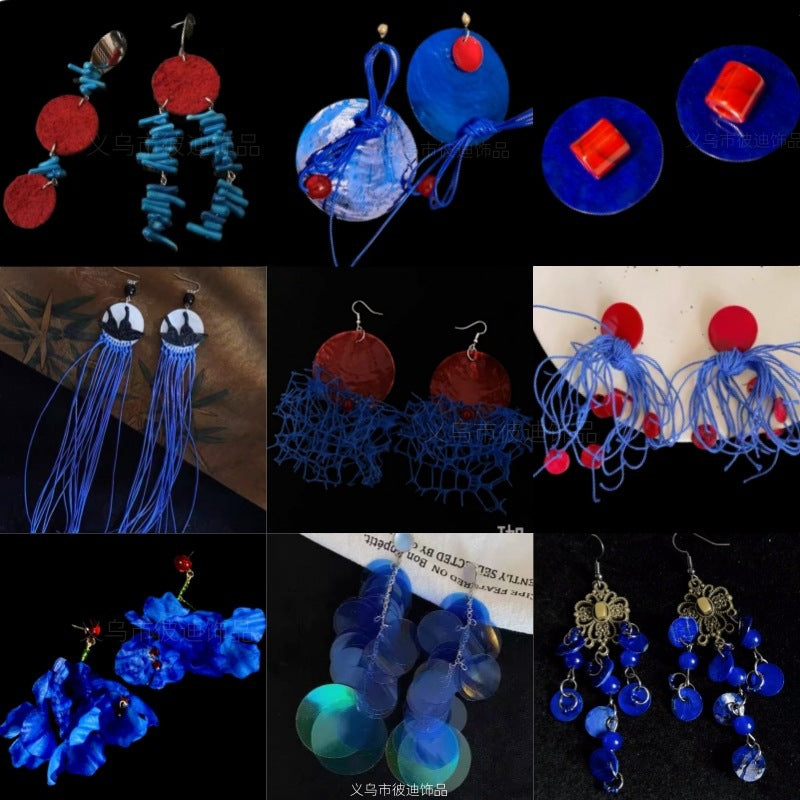 藍色蝴蝶花朵耳釘－商品主圖｜https://igowo.tw/