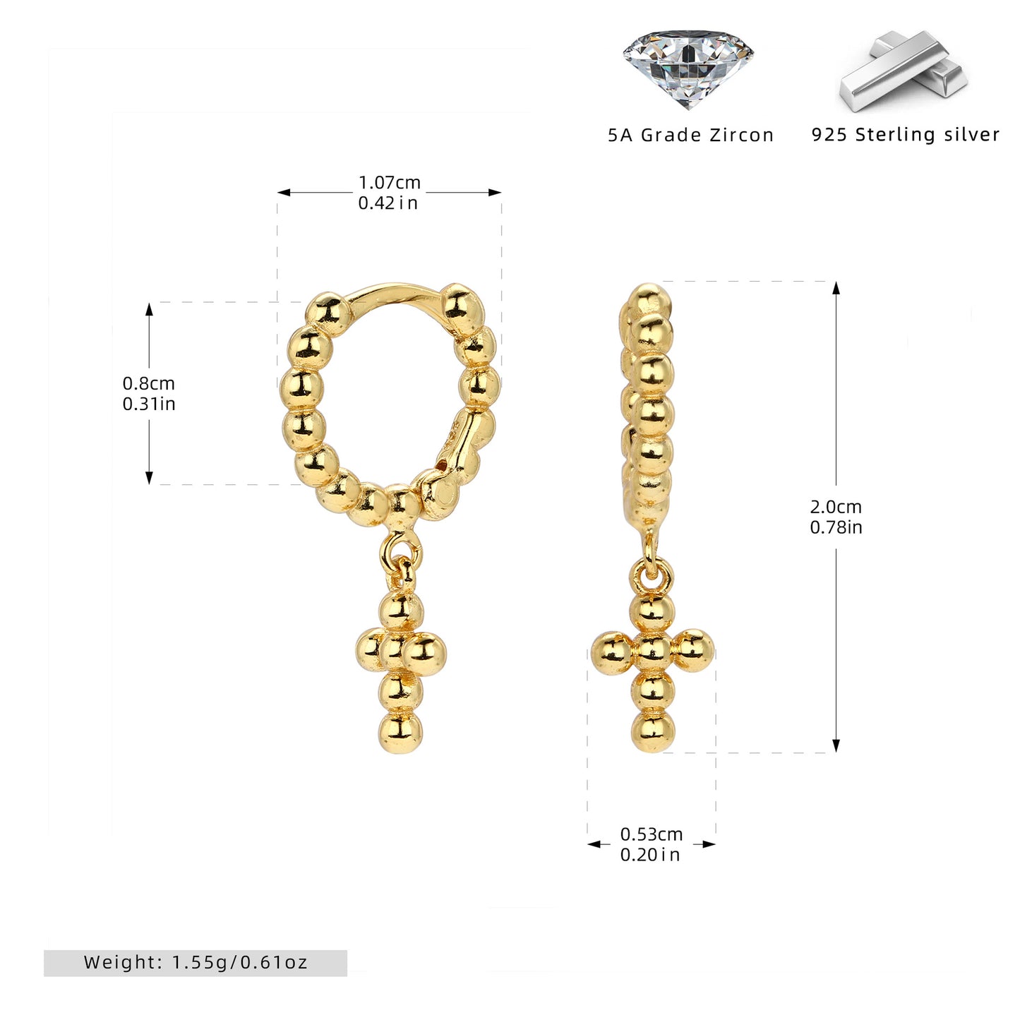 S925 耳環圓珠耳圈十字架款耳墜小眾輕奢個性高級感飾品