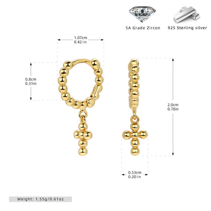 S925 耳環圓珠耳圈十字架款耳墜小眾輕奢個性高級感飾品