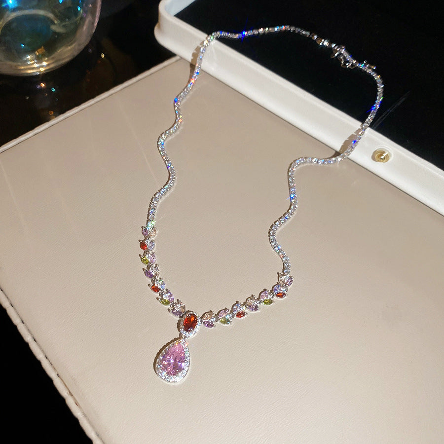 粉色鋯石花朵水滴項鍊