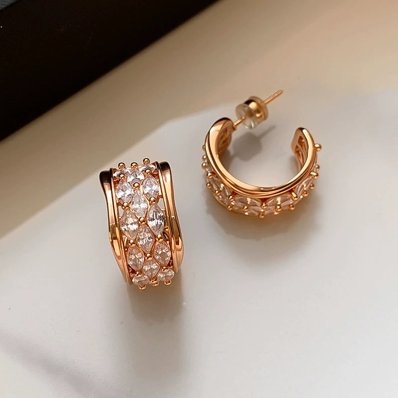 金色鋯石復古電鍍耳釘