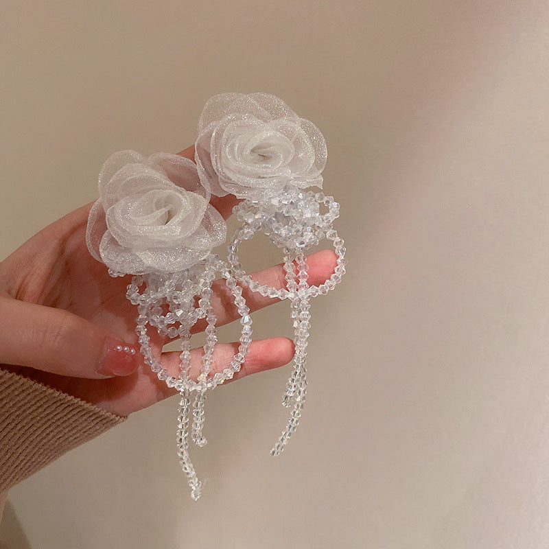 銀針流蘇花朵花卉仙女款耳墜耳釘女田園風小眾手作氣質夸張耳環女