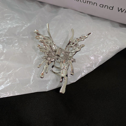 歐美夸張個性褶皺蝴蝶發夾抓夾金屬冷淡風后腦勺鯊魚夾設計感發飾