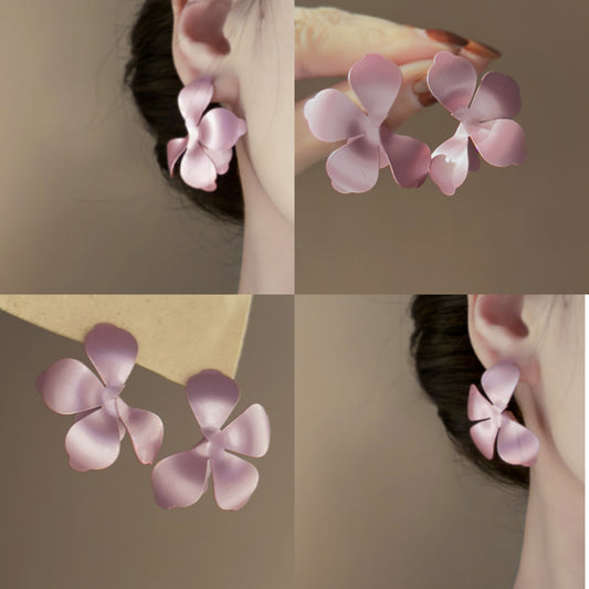 銀針噴漆啞光花朵耳釘韓系超仙甜美氣質耳墜耳環輕奢高級感耳飾女