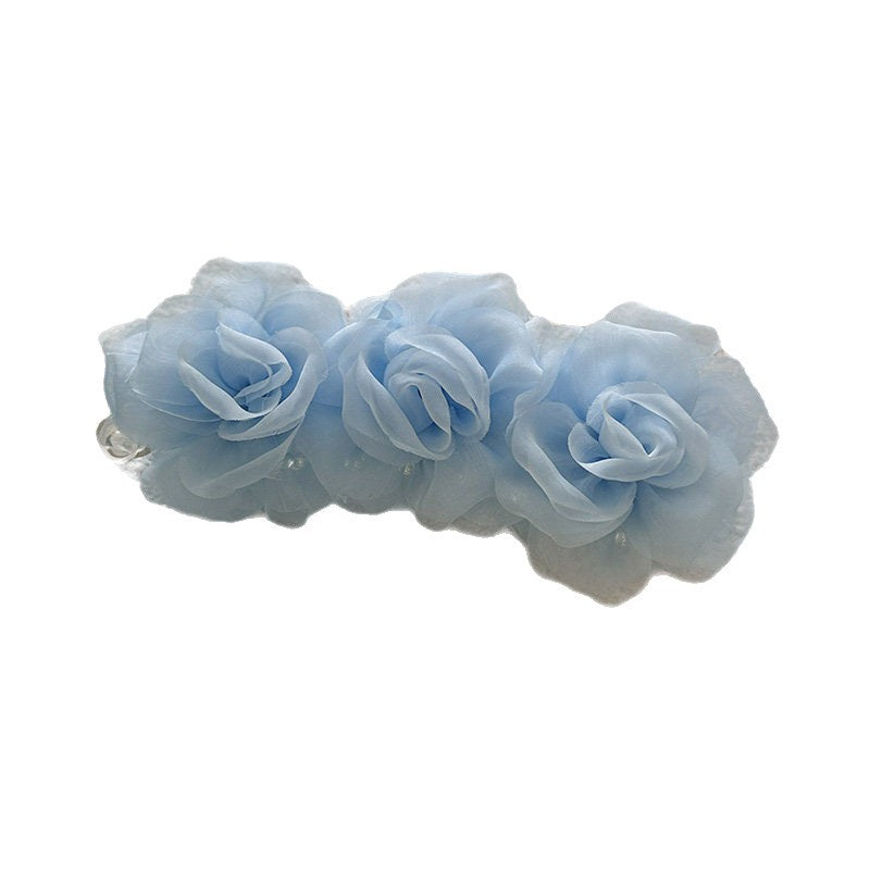 網紗花朵髮夾－粉色款細節｜https://igowo.tw/