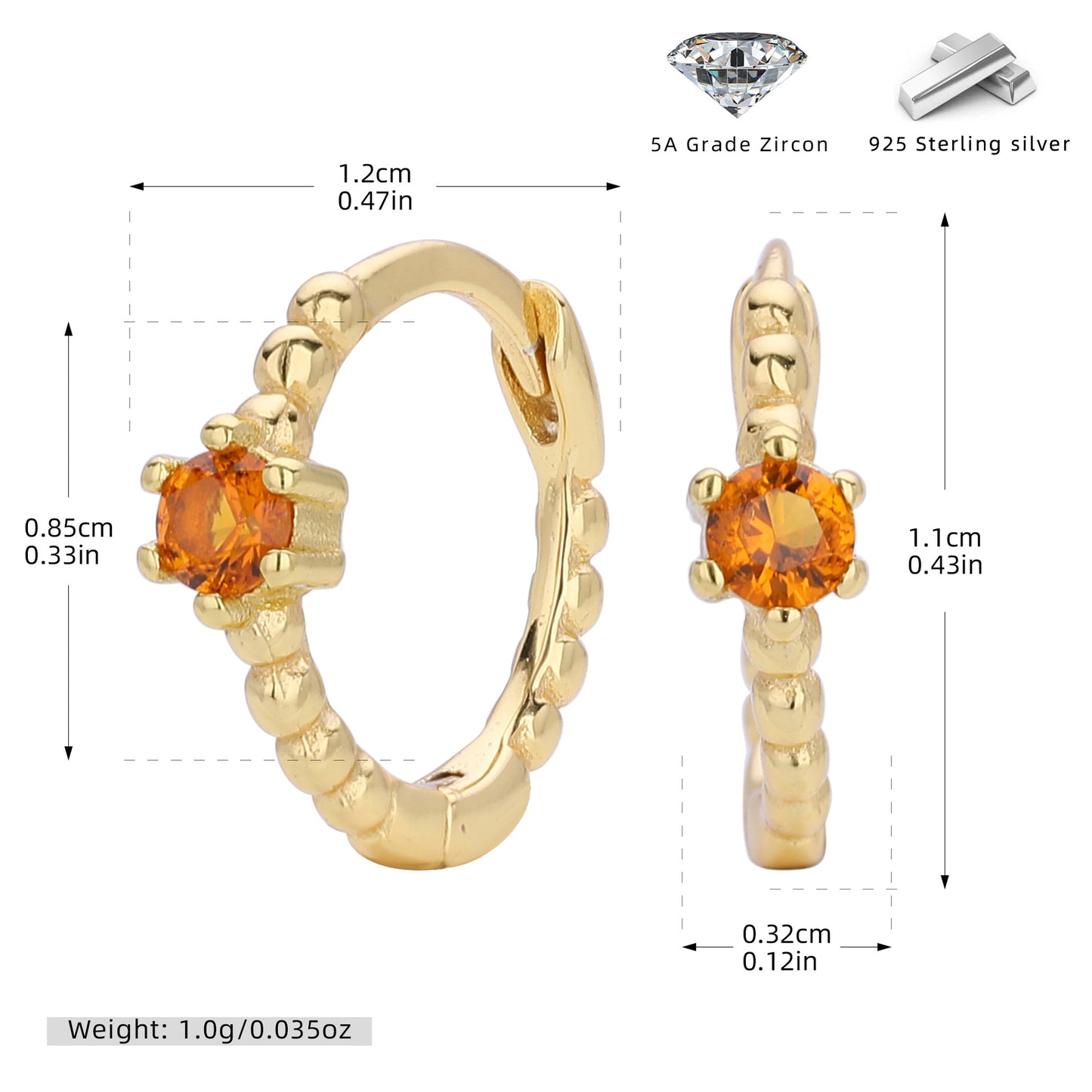 S925 耳環珠邊單彩鋯耳扣耳飾多色小眾輕奢百搭飾品
