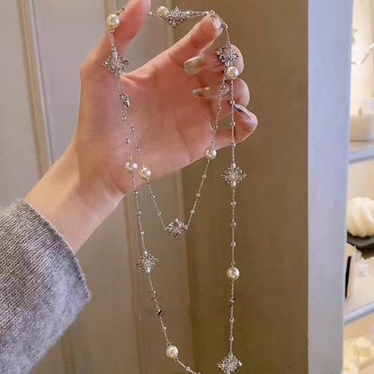 珍珠菱形花朵鑲鑽項鍊－商品主圖｜https://igowo.tw/