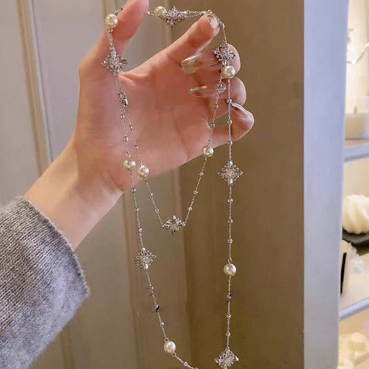 珍珠菱形花朵鑲鑽項鍊－商品主圖｜https://igowo.tw/
