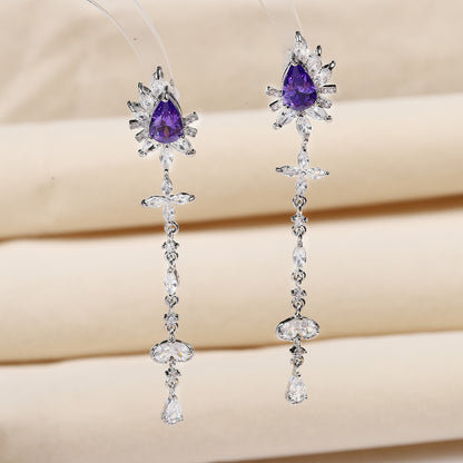 S925鋯石花朵流蘇耳釘－商品主圖｜https://igowo.tw/