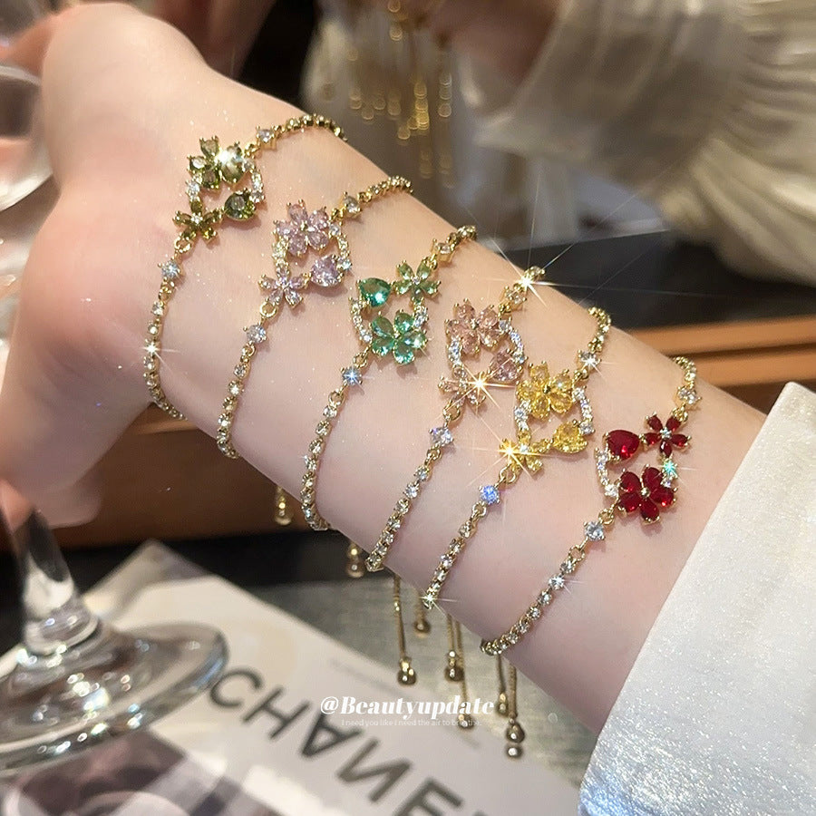 18k真金電鍍花朵水滴手鏈耳釘項鏈套裝時尚鎖骨鏈輕奢高級感飾品