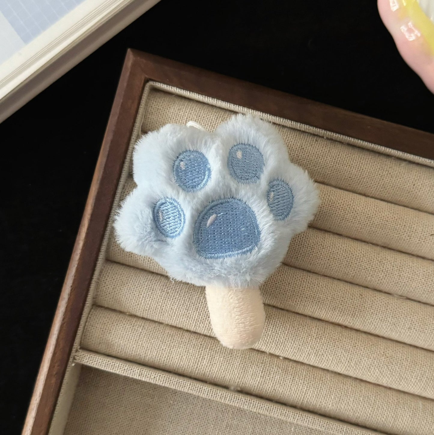 藍色絨面貓咪卡通髮夾