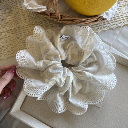 蕾絲大腸圈髮圈－彩色格紋愛心款細節｜https://igowo.tw/