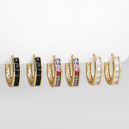 金色鋯石方形簡約耳環－商品主圖｜https://igowo.tw/