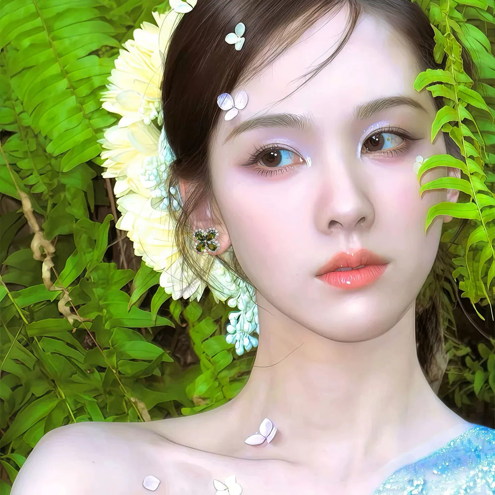 鋯石花朵耳釘－銀針-紫色-花朵款實拍｜https://igowo.tw/