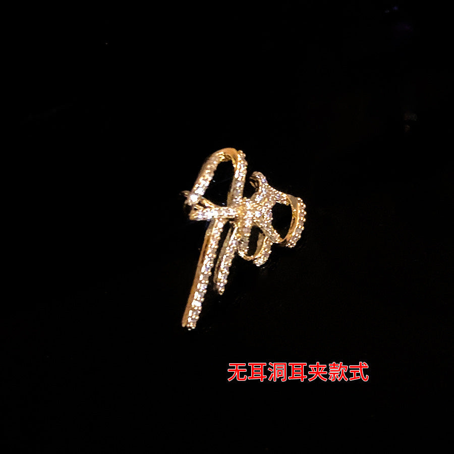 超仙鋯石蝴蝶結耳夾精致優雅通勤時髦耳骨夾輕奢高級感無耳洞耳飾
