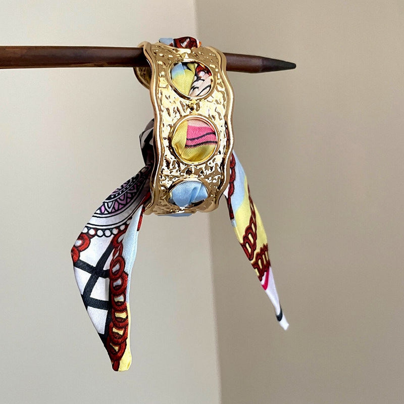 歐美跨境金屬感絲巾纏繞幾何手鐲時尚個性小眾手環輕奢高級感手飾