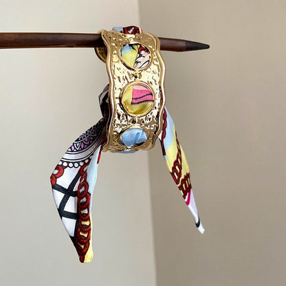 歐美跨境金屬感絲巾纏繞幾何手鐲時尚個性小眾手環輕奢高級感手飾