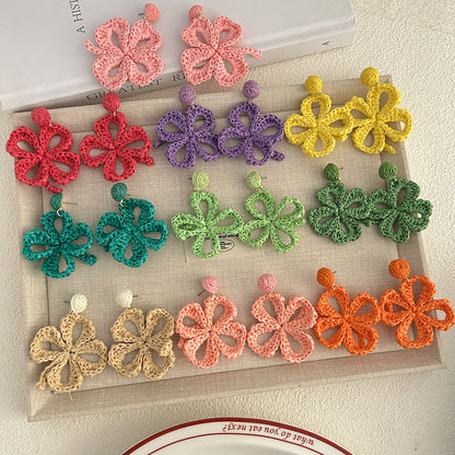 繽紛花朵流蘇編織耳釘－2/淺綠色款實拍｜https://igowo.tw/