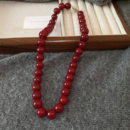 紅色玻璃圓珠項鍊－細節特寫6｜https://igowo.tw/