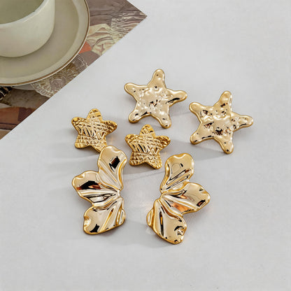 金屬海星花朵耳釘－2#鋼針-金色款實拍｜https://igowo.tw/