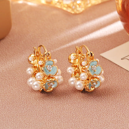 琺瑯珍珠花朵耳扣
