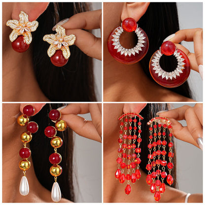 紅色花朵復古耳環－商品主圖｜https://igowo.tw/